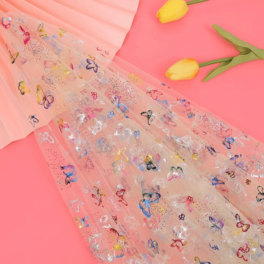 

Colorful Butterfly Printed Tulle Fabric Handmade DIY Sewing Material Organza Mesh Fabric Bronzing Mesh Fabric