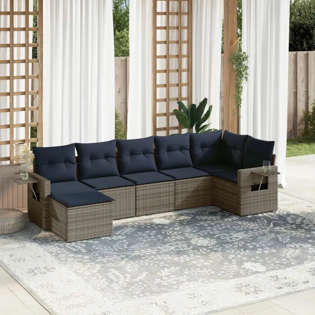 

Cozy 7 Piece Outdoor Patio Sofa Set with Cushions Gray Poly Rattan Furniture Garden Lounge