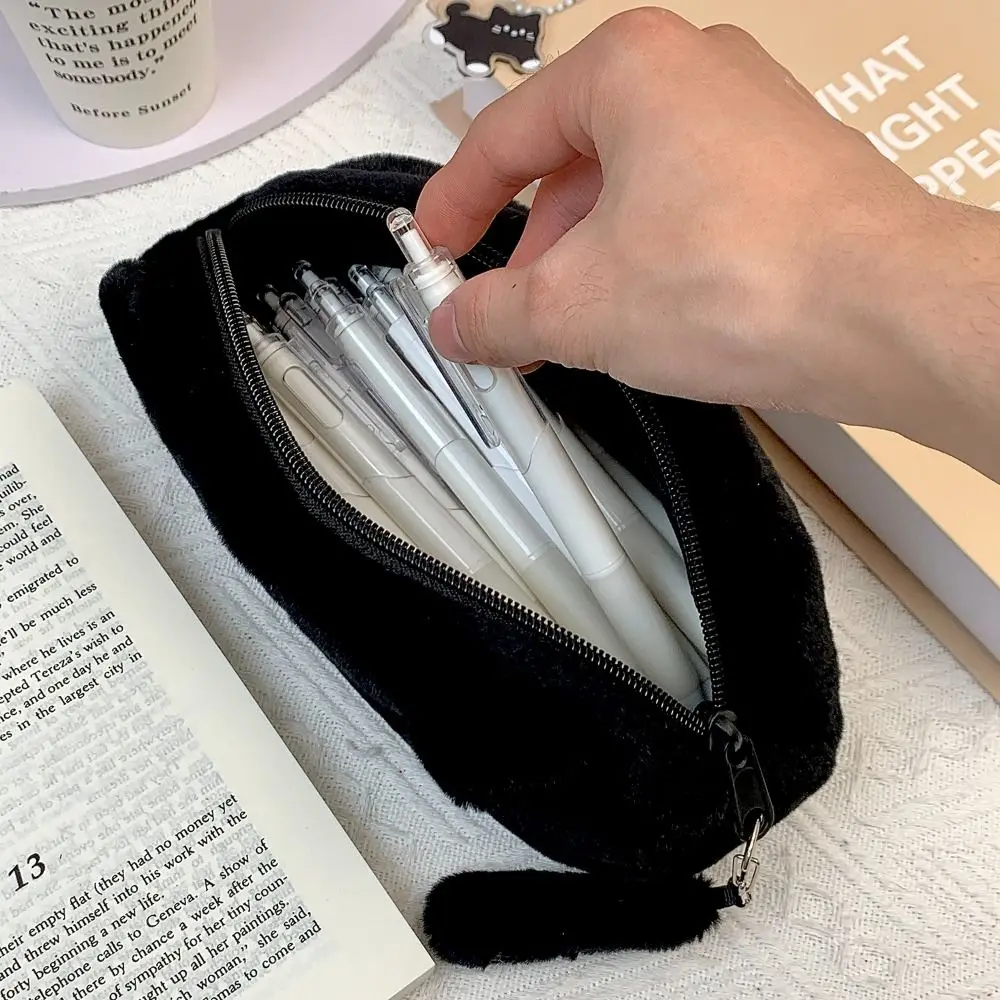 Multifunktionale Plüsch-Stifttasche, schwarze Katze, großes Fassungsvermögen, Federmäppchen, Schreibwarentasche, Schulanfang, Büro, Federmäppchen und Taschen