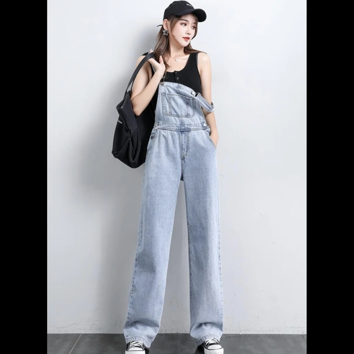 Jumpsuit Hitam Wanita untuk Aktivitas, Upacara, Cantik, Luar Ruangan, Asimetris, Monokrom, Tanpa Pinggang, Berkualitas, Ringkas, Celana Santai