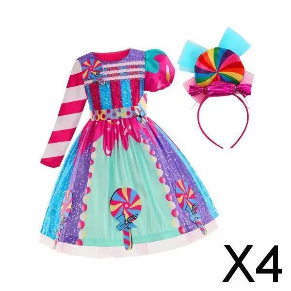 

Girls Candy Dress with Headband Luxury Fairy Costume Vibrant Lollipop Fancy Party Skirt for Dance and Cosplay