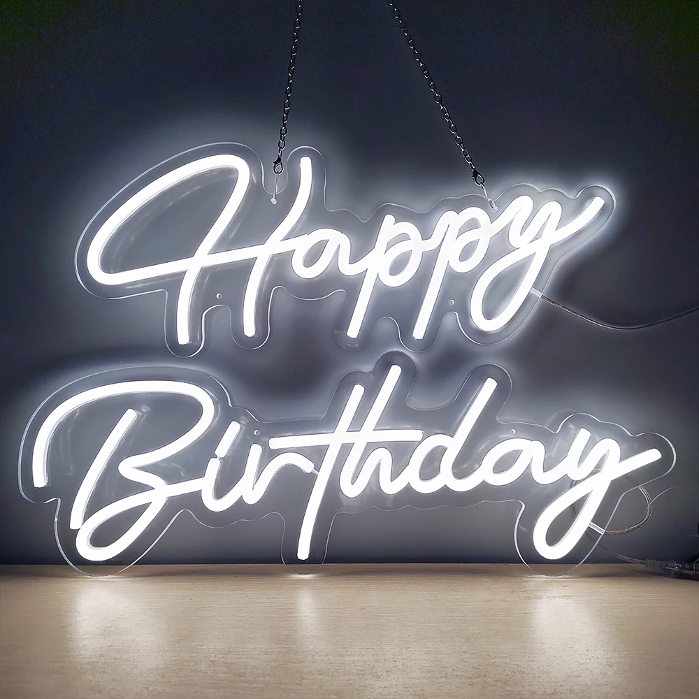 Led Large Happy Birthday Neon Sign Light for Wall Decor Wedding Party Transparent Acrylic Custom Neon Light Sign Wedding Party