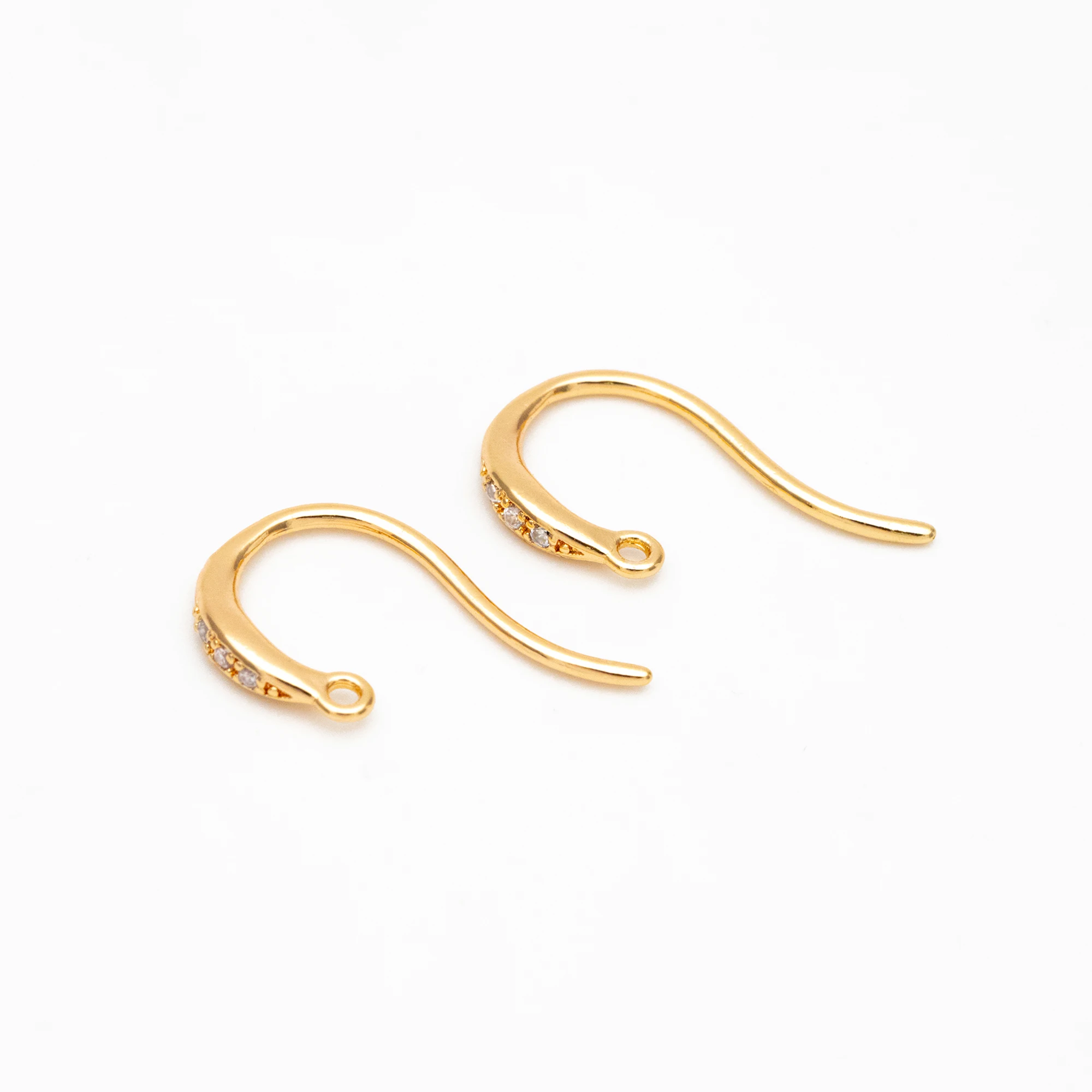 

10pcs/Lot CZ Paved Gold Earring Hooks, Small Ear Hook 14x10mm, Real Gold Plated Brass Earwires, Tarnish Resistant (GB-315)