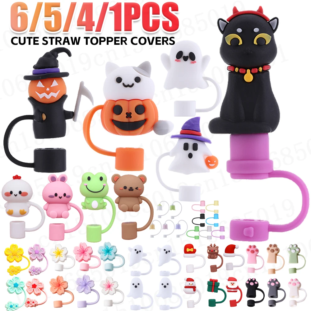 6//1pcs Halloween Stroh deckel für Stanley Cup Silikon Stroh Topper Stroh staub dichte wieder verwendbare Strohs pitzen für Becher