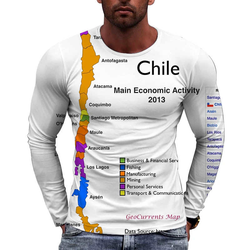 New Long Sleeve Tees Round Neck Large Men's Top Chilean National Image Print T-shirt