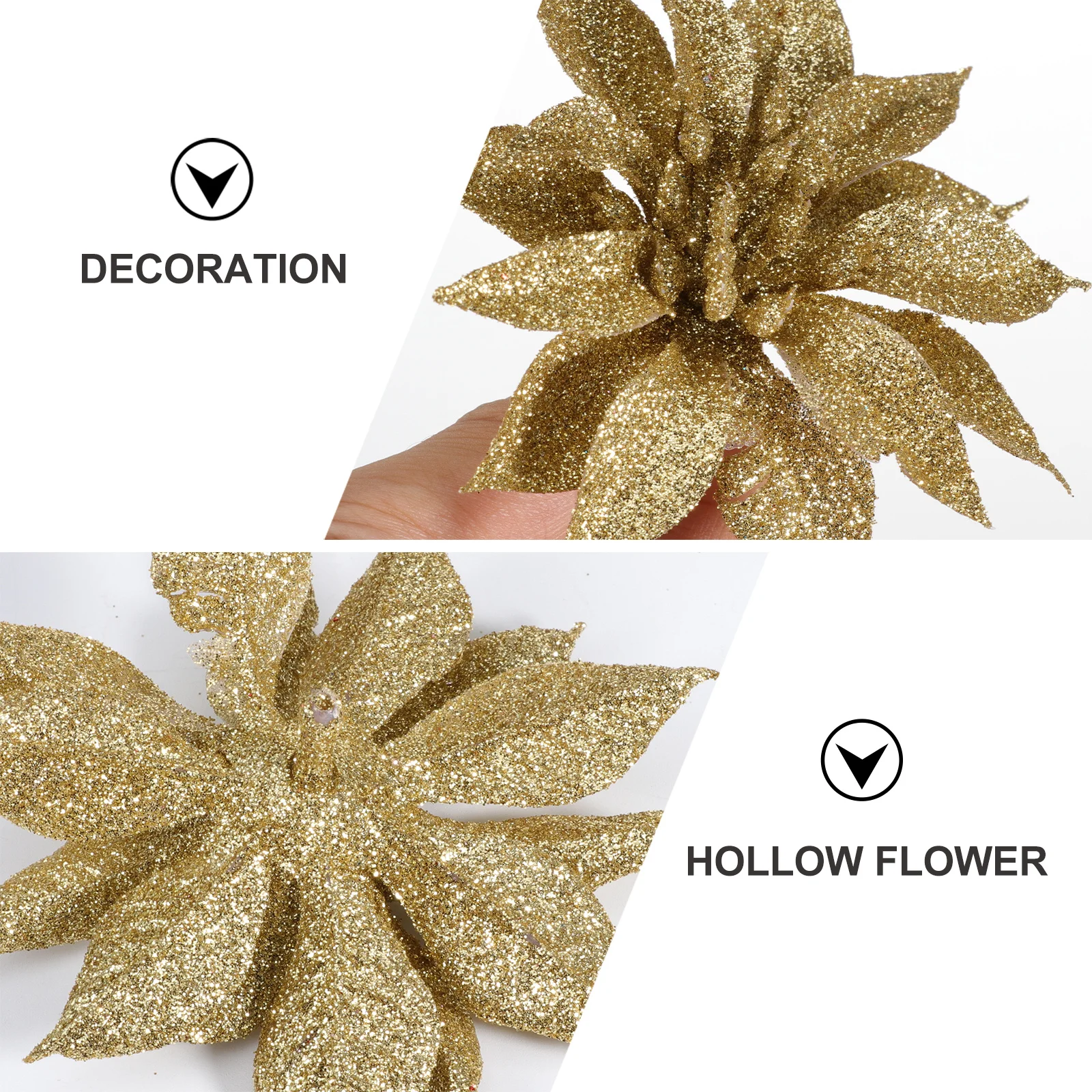 12Pcs Christmas Tree Pendant Glitter Flower Hanging Decorations for Xmas Wedding Party Home DIY Supplies Flower Pendant