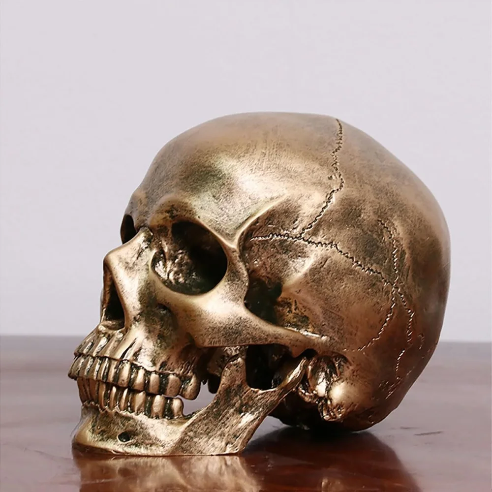 Human Skull Heads Skeleton Statue Figurine Gold Skull Skeleton Statue Collectible Figurine Halloween Skull Sculptures Decor