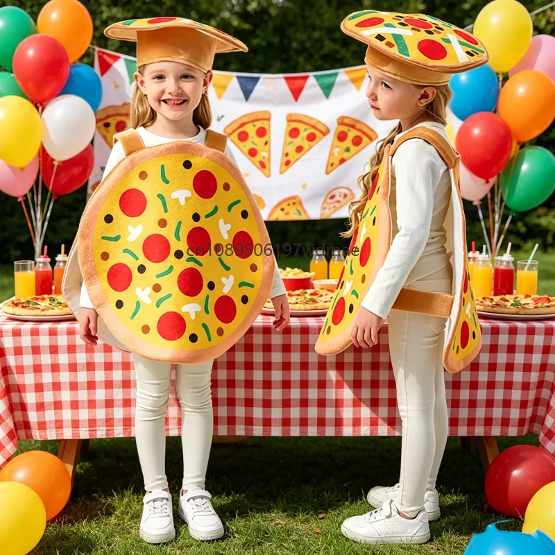 

Unisex Enfant Funny Pizza Cosplay Food Theme Tunic With Hat Stage Performance Outfits Book Week Party Festival Fancy Dress