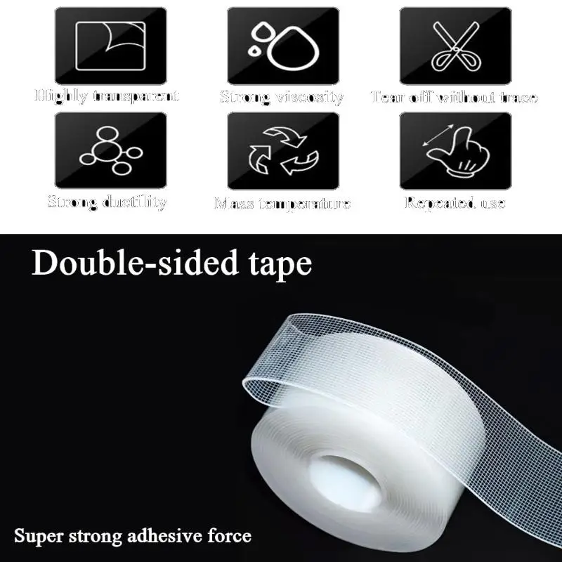 Enhanced 1-meter Nano Tape – Super Strong Transparent Multi-functional Tape. Reusable, Ideal For Wall Mounting And Item Organiz