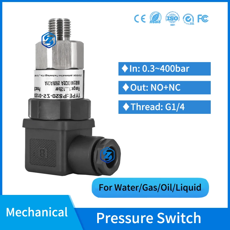 Mechanical High Pressure 40mpa Adjustable Hydraulic Water Oil Pressure Switch 400bar Water Pump Oil Pressure Control Switch