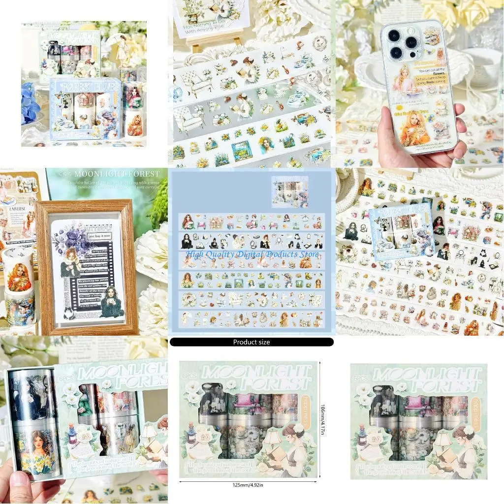 

U2JE, 6 рулонов, предварительно вырезанная лента-стикер с пейзажем, 50 мм x 2 м, декоративная лента для скрапбукинга для для