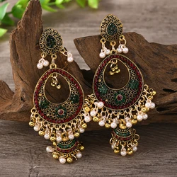 Creative Bohemian ethnic style long tassel earrings with Xinjiang European and American exotic style inlaid rhinestone earrings
