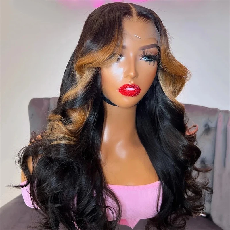 Soft 28Inch Body Wave Glueless Highlight Brown 5x5 Silk Base Jewish Human Hair Wig Baby Hair HD Lace European Hair Preplucked