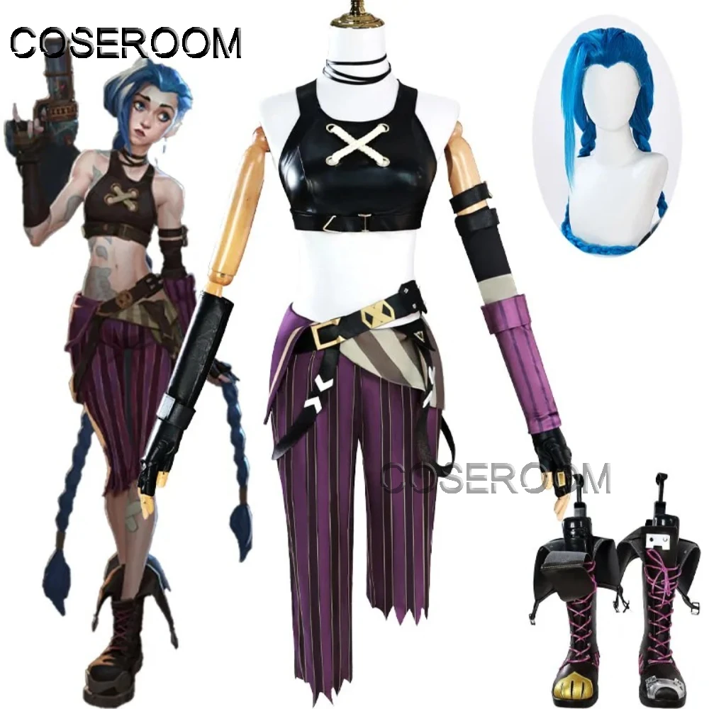 

Game Newly Jinx Cosplay Costume LOL Jinx Cos Wig Outfits Halloween Carnival Party Role Play Uniform for Women Girls