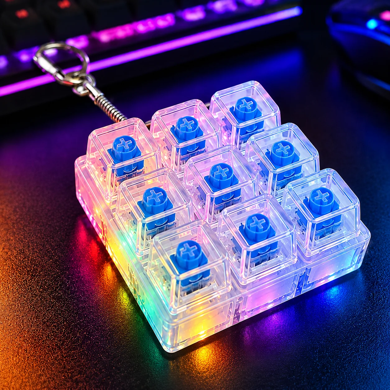 Clickable Keyboard Keychain LED Light - Stress Anxiety Relief Fidget Toy, Portable Desktop Accessory for Office Decoration Gift