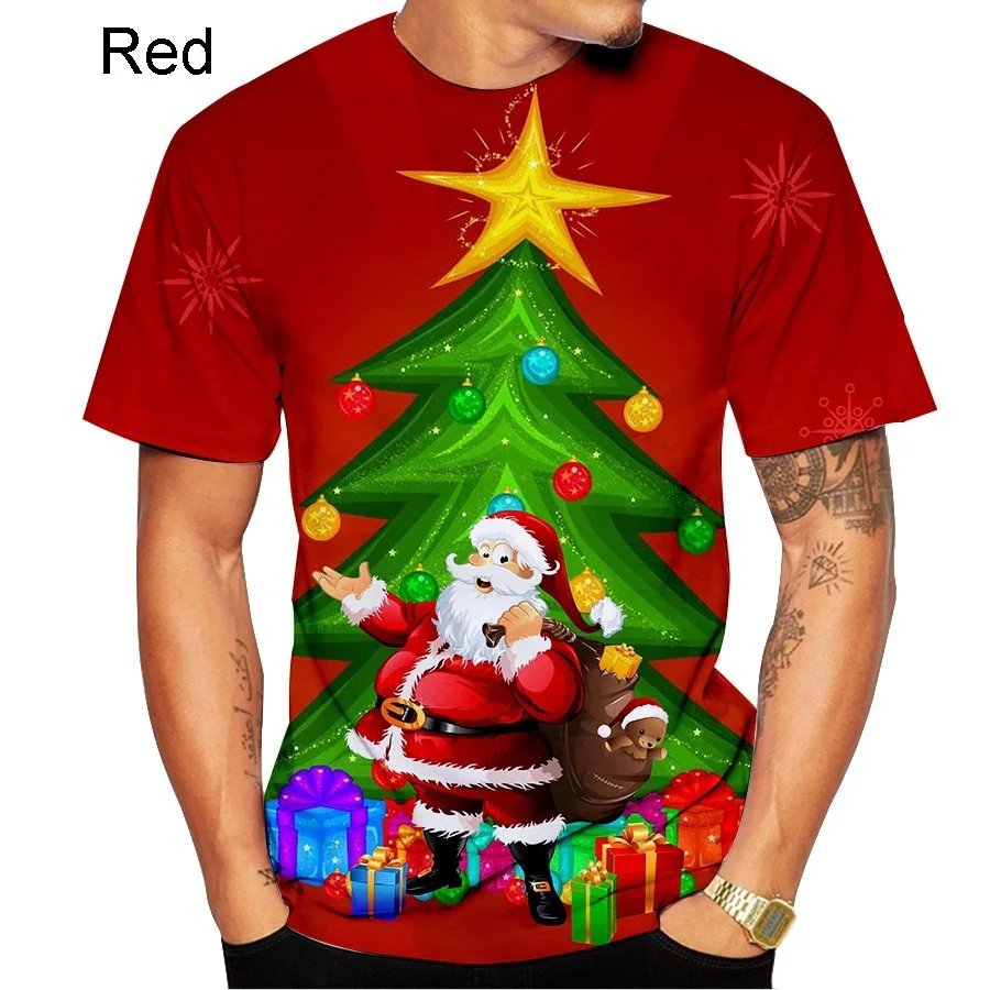 New Fashionable Christmas Eve 3D Printed T-shirt for Men and Women, Casual Short Sleeve T-shirt