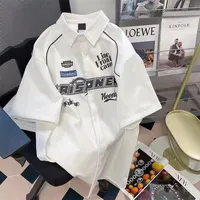 2022 New American Style Street Letter Print Short Sleeve Shirt Men Vintage Hip Hop Loose-fit Casual Niche Shirt Square Collar