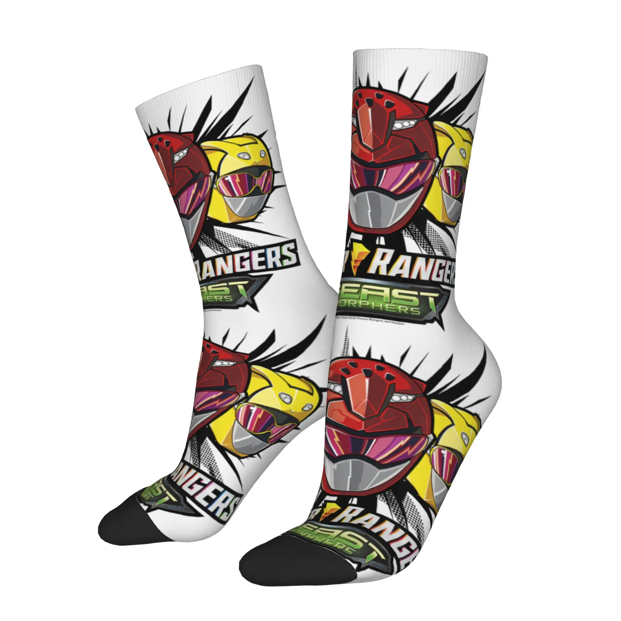 Socks Vintage Power Rangers Group Shot Beast Morphers Helmets Crazy Men's compression Socks Unisex  Funny Crew Sock