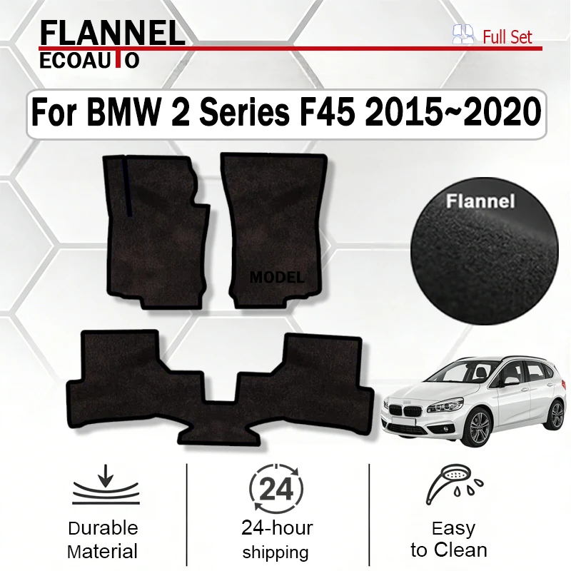 ECOAUTO Flannel For BMW 2 Series Active Tourer F45 2015~2020 Car Floor Mats Rugs Panel Footpads Carpet Cover Cape Foot Pad black