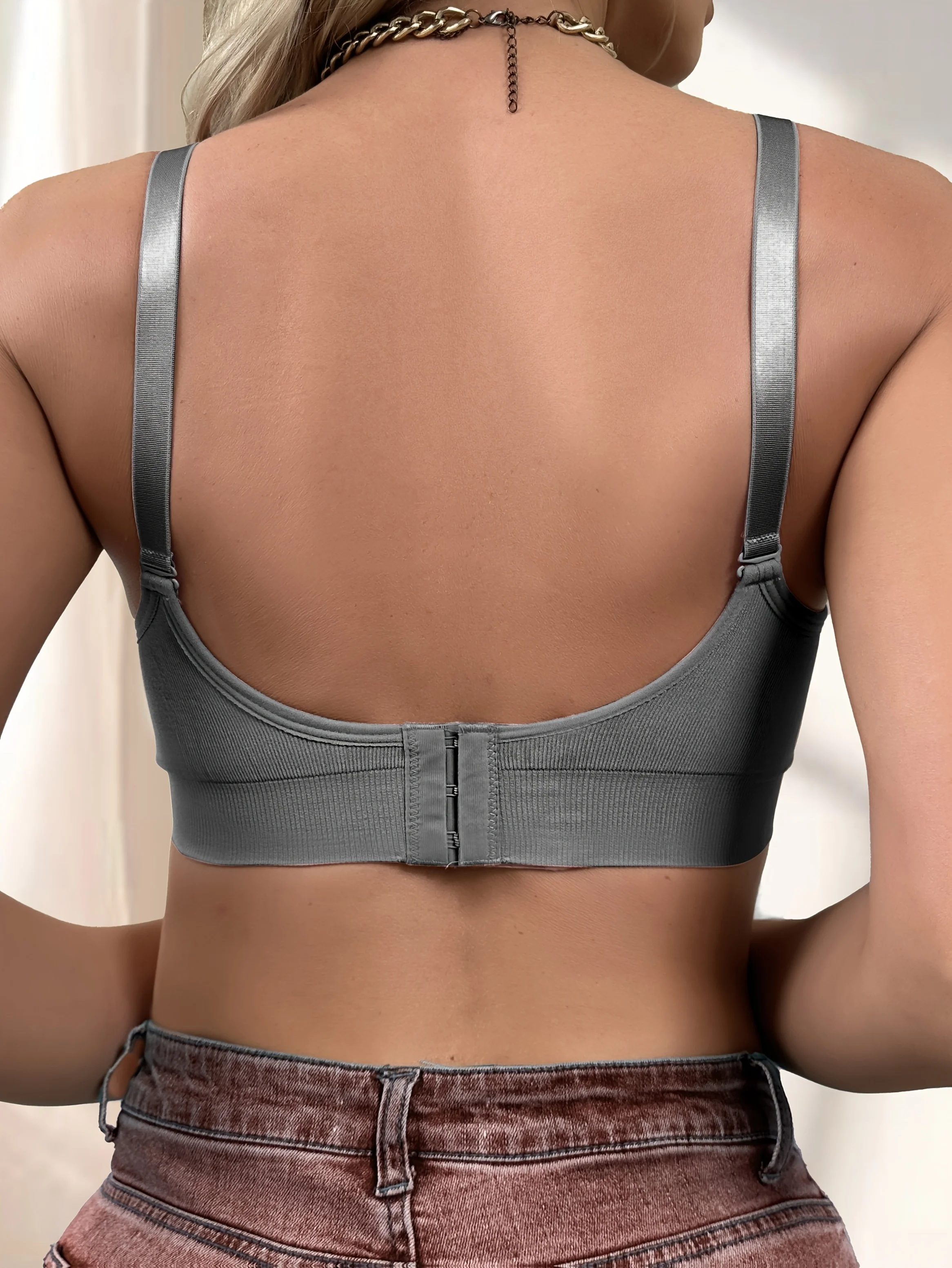 حمالة صدر للرضاعة خالية من الأسلاك مضلعة بأزرار أمامية من قطعة واحدة #3