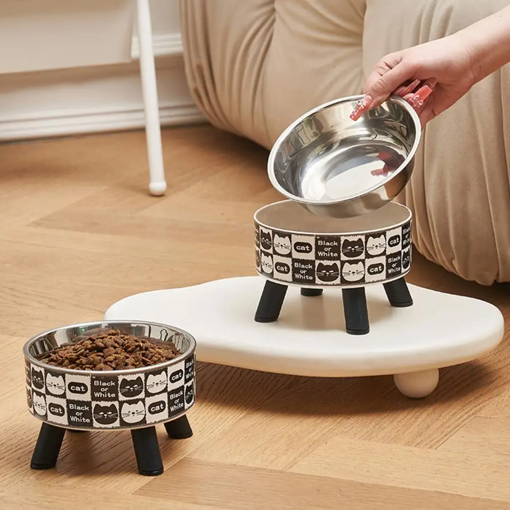 Non-tip Over Pet Bowl Stainless Steel Elevated Pet Food Bowls with Stand for Cats Dogs Anti-slip Raised Cat Feeding for Kittens