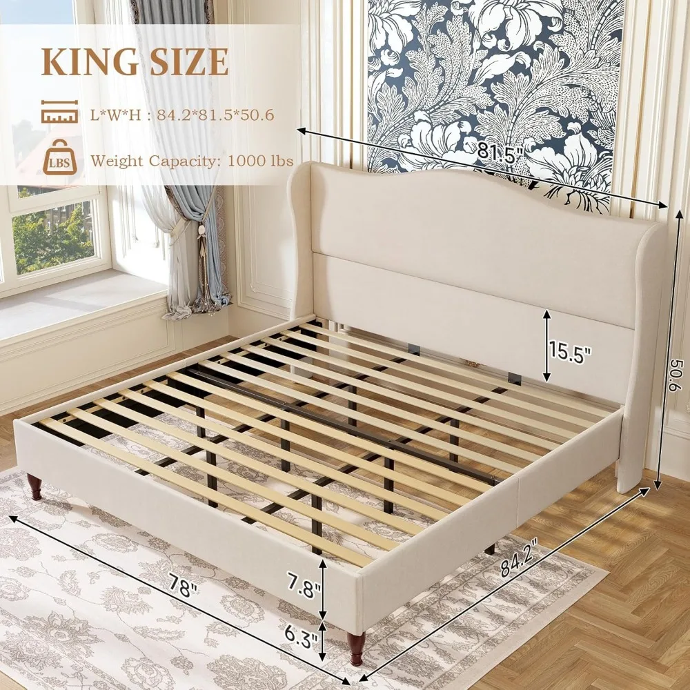 King-size bed frame upholstered platform bed with 51