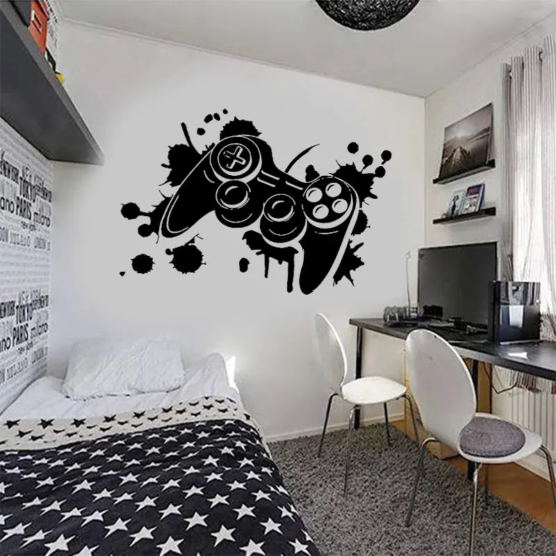 

Game Controller Wall Sticker Vinyl Interior Home Decor Boys Room Playroom Decals Video Game Gamepad Poster Removable Murals A166