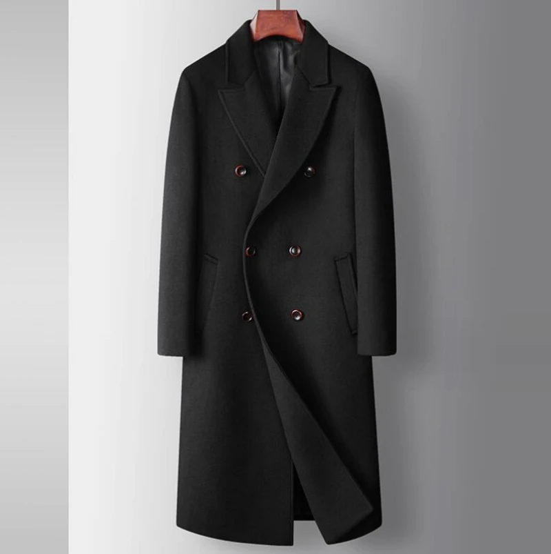 

Autumn and Winter High-end Brand Boutique Warm Woolen Business Casual Woolen Long Coat Male Woo Jacket Grey Black Camel