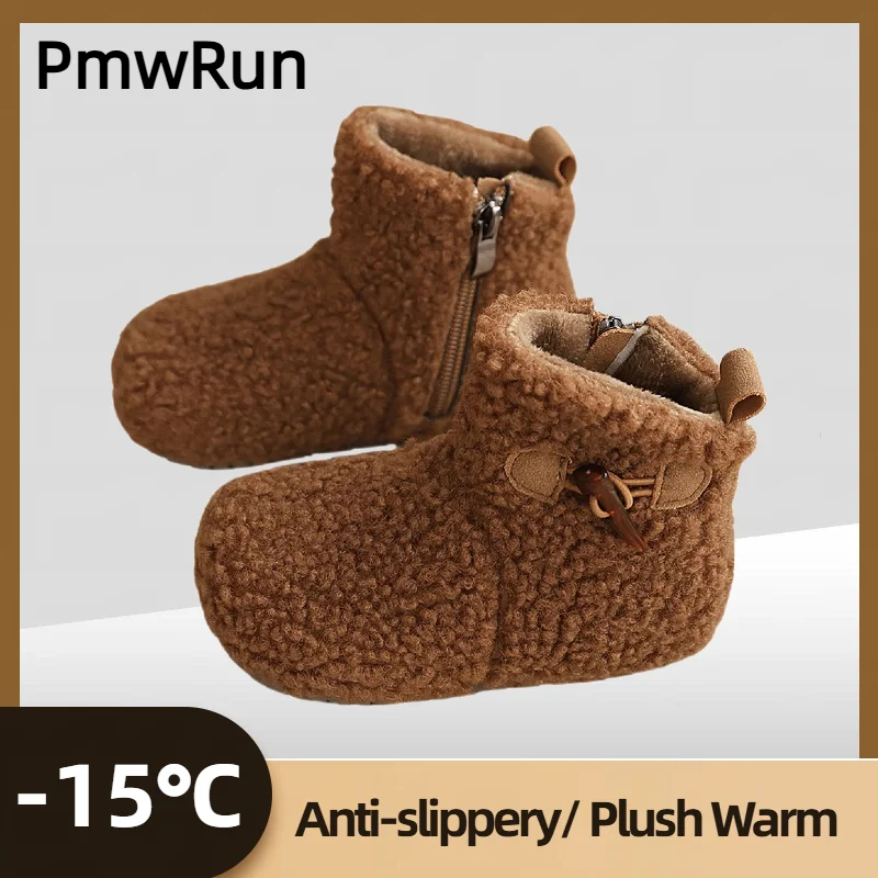 

Зимние меховые плюшевые сапоги для детей, трендовые модные ботинки 2025 года, мягкие теплые детские зимние ботинки, нескользящая хлопковая обувь с подкладкой для мальчиков и девочек