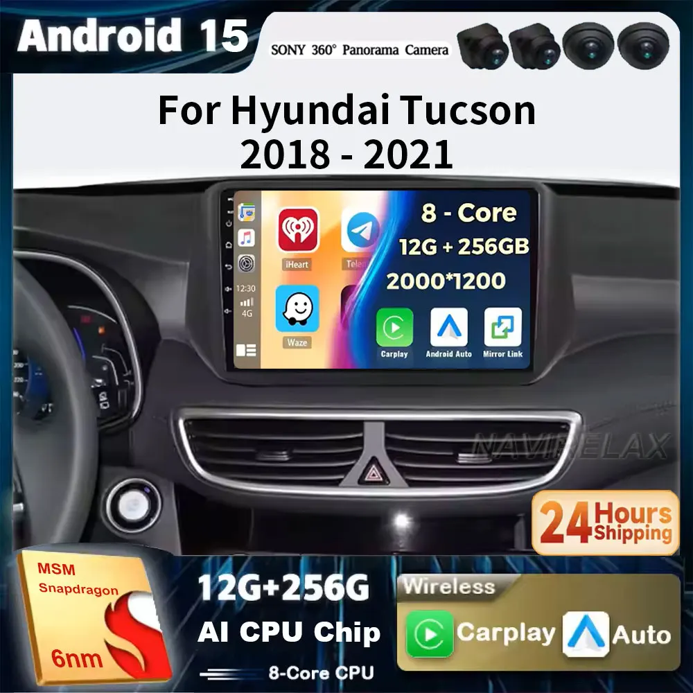 

Android 15 For Hyundai TUCSON 2018 - 2021 Android Auto Wireless Carplay Car Radio Multimedia Player GPS Navigation WIFI Stereo H