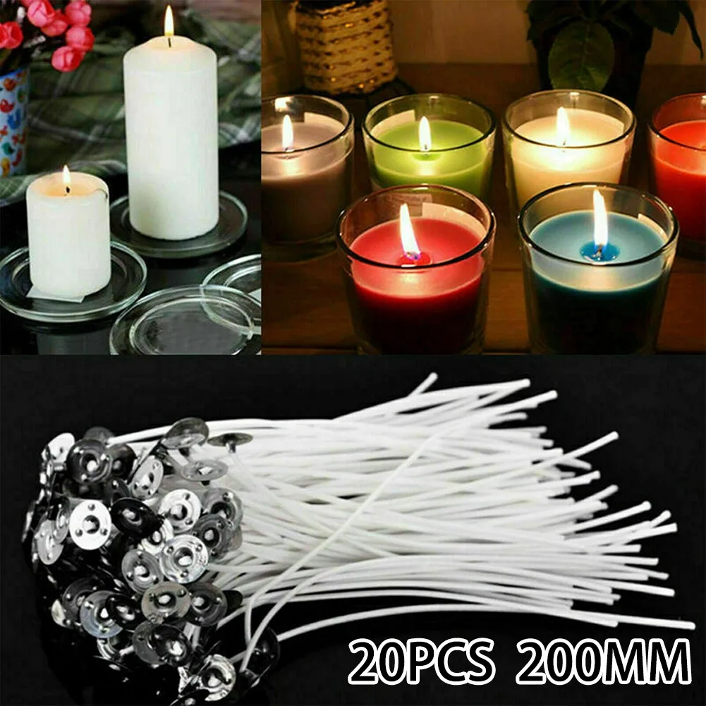 

20pcs Smokeless Candle Wicks 20cm Pre-Waxed Cotton Core Wicks With Metal Sustainer Tabs DIY Handmade Candle Making Tools