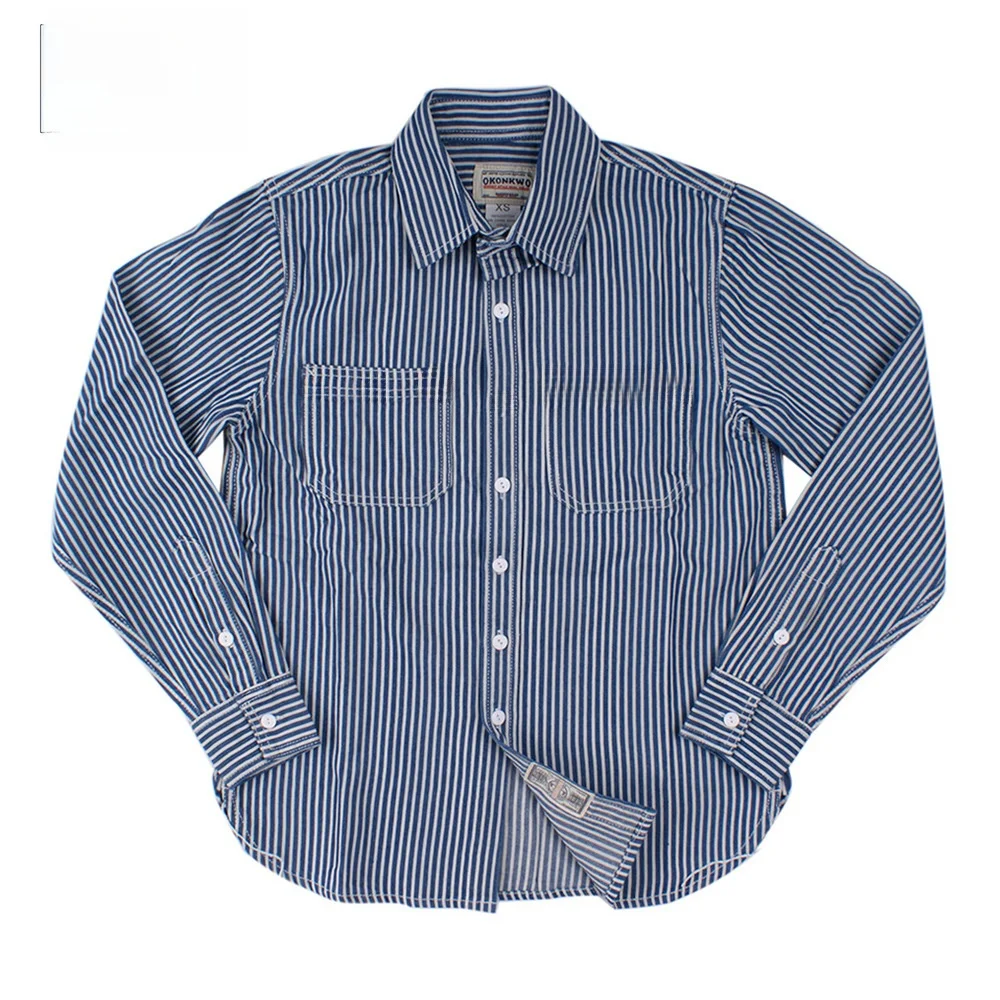 

Men's Long Sve Striped irt American Retro Workwear Slim Fit Denim Cotton 00% Autumn Faion Casual Busin irt