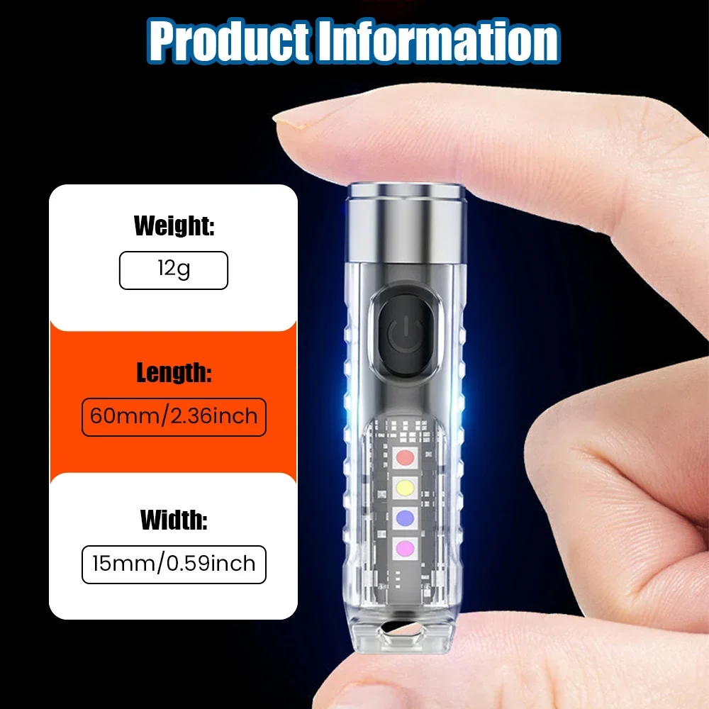 Mini LED Flashlight Waterproof Camping Flashlight Keychain Portable Magnet Multi-function Fast Charging Strong Light Flashlight