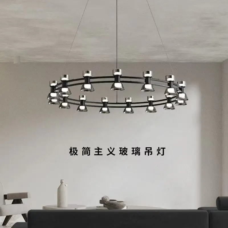 

Italian minimalist living room chandelier creative glass ring restaurant bedroom lamp long strip restaurant bar glass lamp