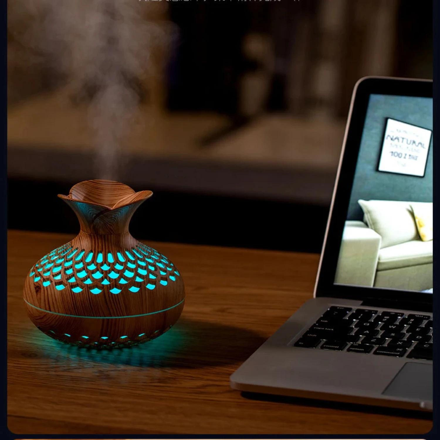 Enhance Your Home and Office Atmosphere with a Beautiful Floral Aromatherapy Humidifier - Relaxing 300ML Size and Soothing Scent