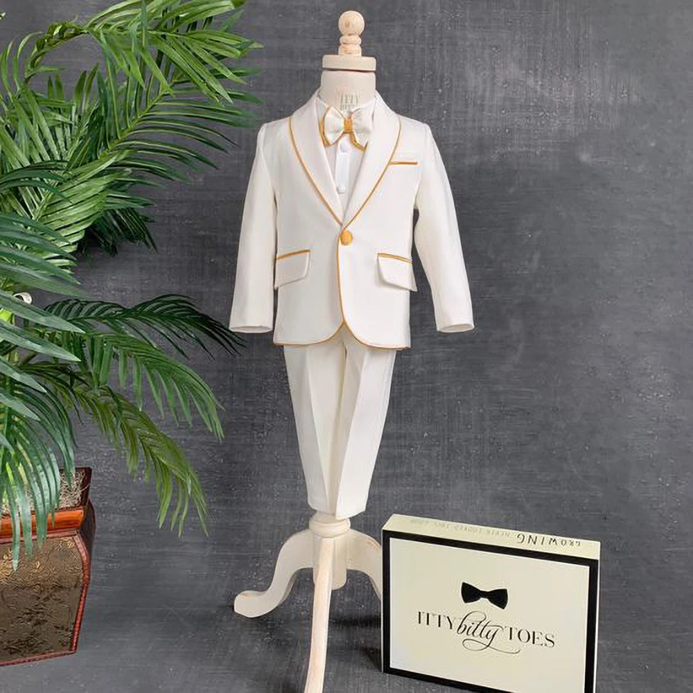 Fashion Boy Suits 2 Piece Shawl Lapel Formal Wedding Tuxedos Party Chic One Button Graduation Kids Clothes (Blazer+Pants)