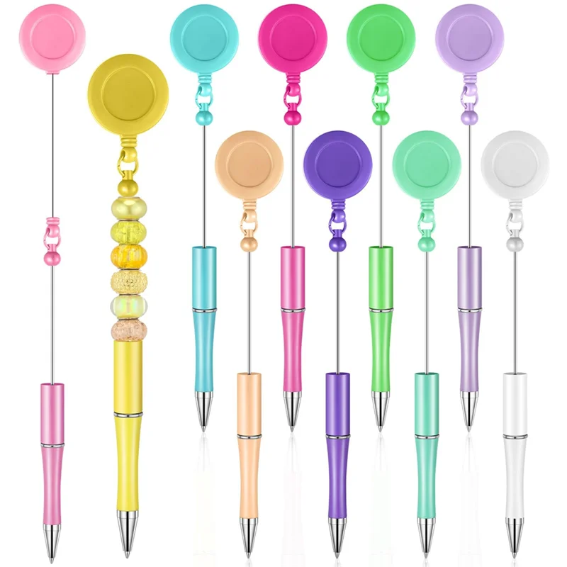 

Professional 10 Pcs Beadable Pens Black Ink Bead Pens DIY Pens Retractable Badge Reel Pen Ballpoint Pull Clip Pen For Office Tea