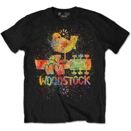 Woodstock Splatter T-Shirt Black New