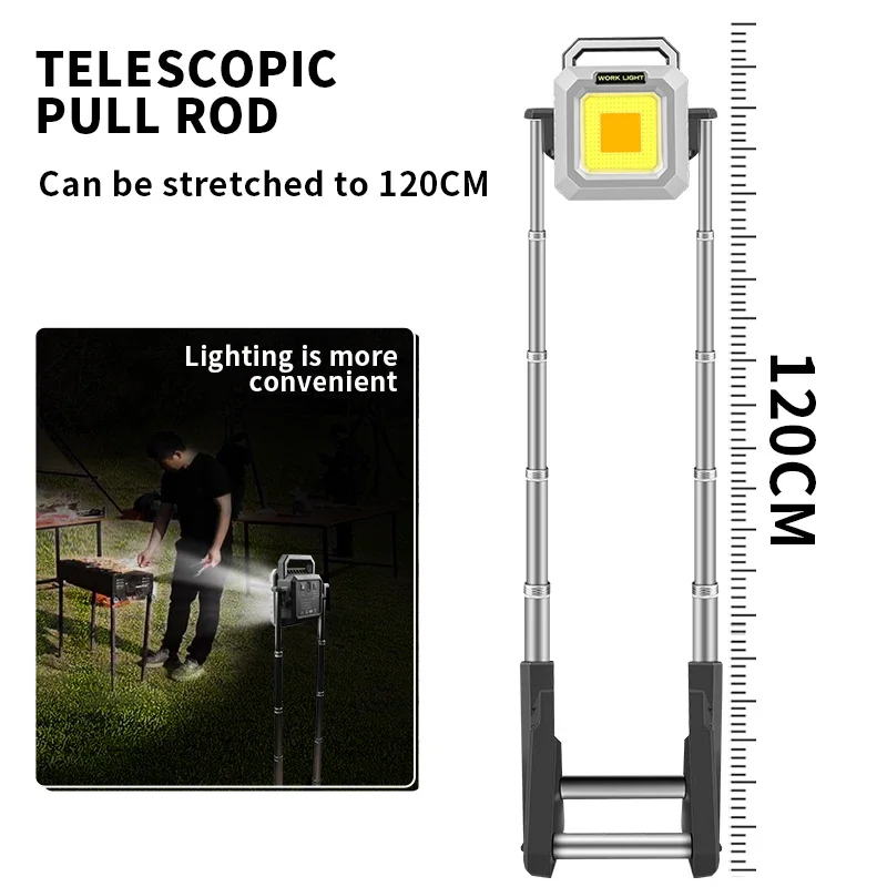 COB Strong Light Work Lamp with Built-in Battery, USB Charging, 360° Foldable, Portable Stretchable LED Barbecue Lamp