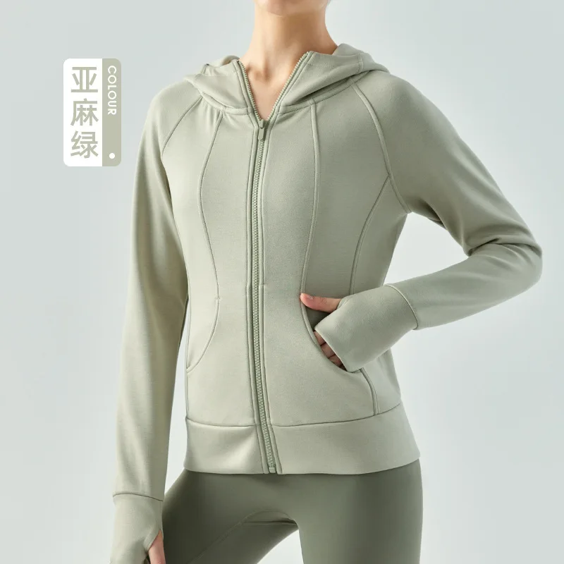 Long Sleeve Zipper Hooded Yoga Jacket Gym Women Yoga Fitness Loose Sports Shirts Outdoor Running Keep Warm Comfortable Tops