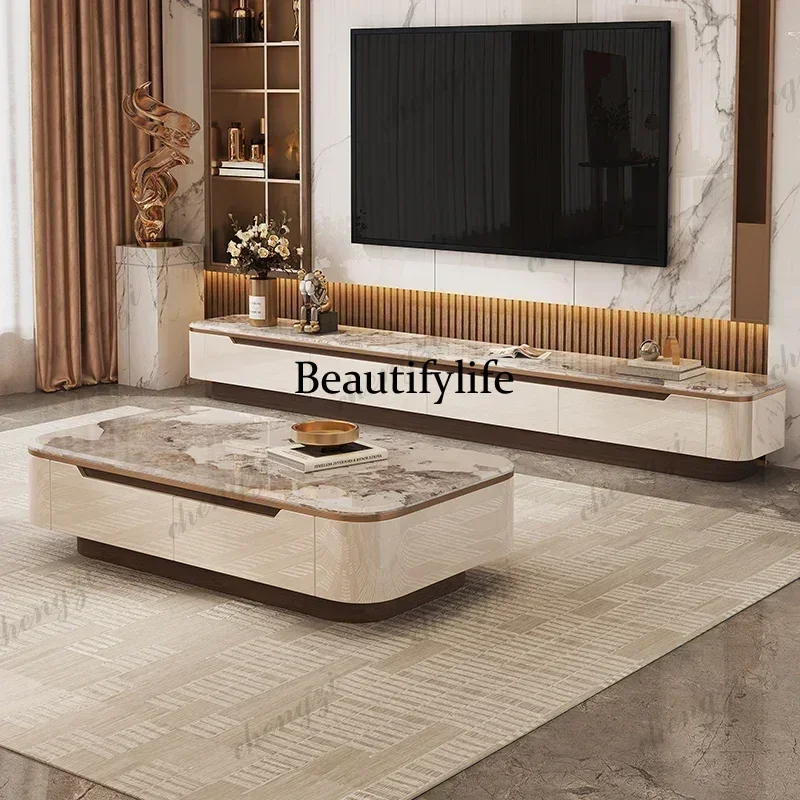 Home Desk Mesas Microcrystalline Stone Glass Light Luxury Simple Coffee Table And TV Cabinet Coffee Tables Pliante Furniture