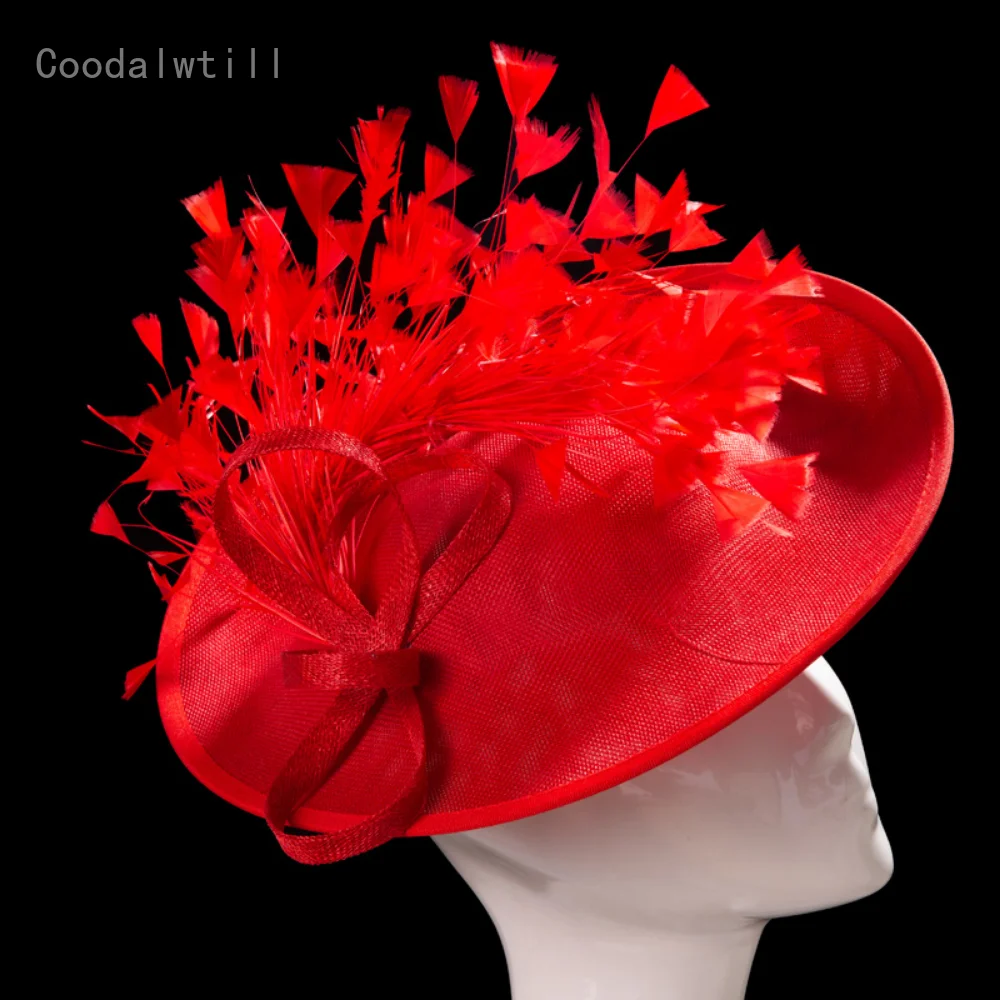 

Red Feather Fascinator Headpiece For Women Wedding Hat Church Party Headwear Ladies Kenducky Fascinators Hair Clip Millinery