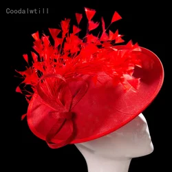 Red Feather Fascinator Headpiece For Women Wedding Hat Church Party Headwear Ladies Kenducky Fascinators Hair Clip Millinery