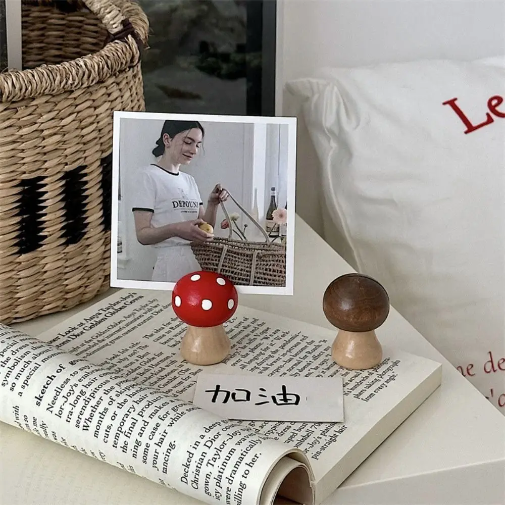 Fashion Wooden Mushroom Note Holder Space Saving Cartoon Photo Holder DIY Business Card Holder