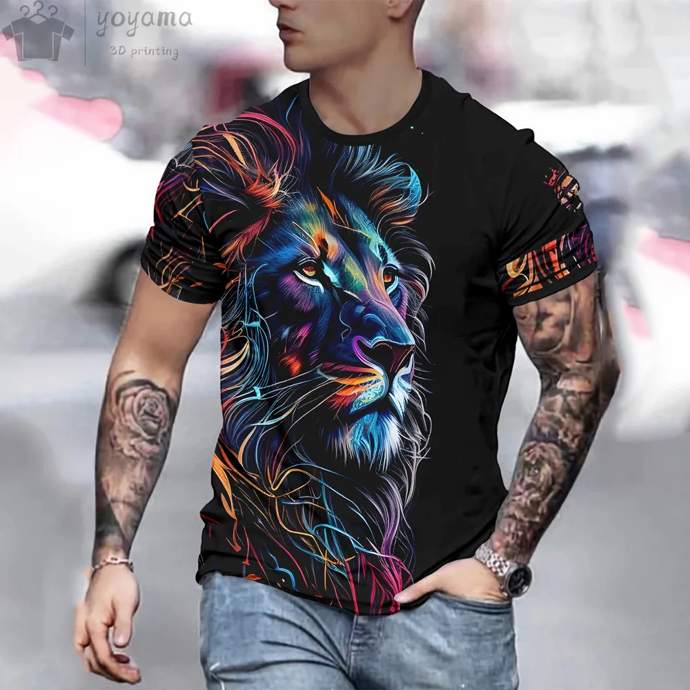 Summer New 3d Print Lion Pattern Tiger Shirt Handsome Short Sleeve Tee Fashion Casual T-Shirts For Men Loose Men\'s Clothing Tops