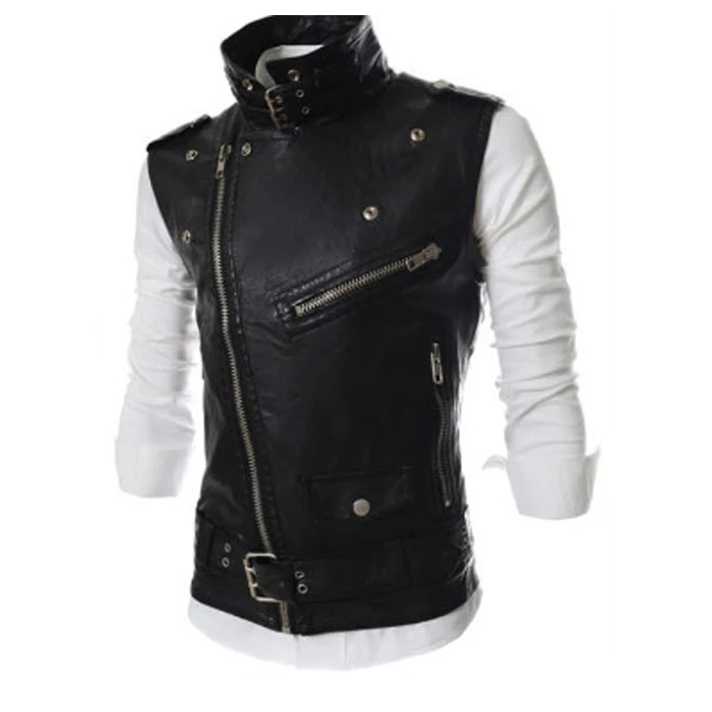 Weste Lederjacke Männer Mode Streetwear Hip Hop Reiß verschluss Biker kurze Pu Faux Motorrad Leder Weste männlich schwarz ärmellosen Mantel