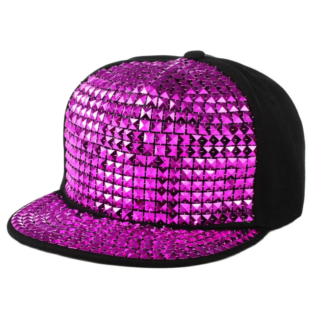 Adjustable Straps Sequins Snapback Hats Bling Flat Bill Baseball Cap Punk Rock Hip Hop Fashion Style Streetwear