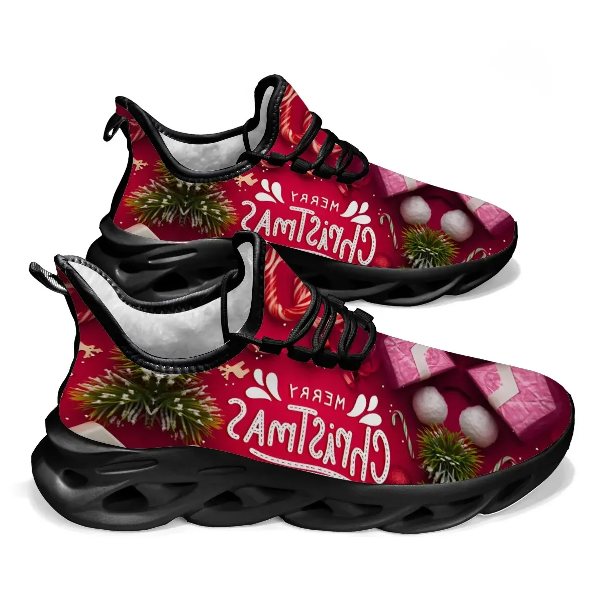 

Parent-child Shoes Christmas Letter Color-block Fashionable Flying Woven Flat Low-top Lace-up Lightweight Casual Sports Shoes