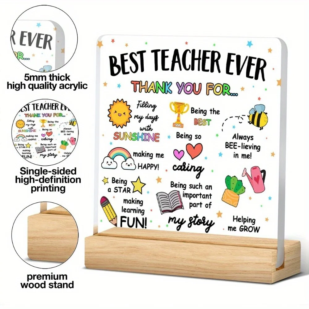 Best Teacher Ever Acrylic Desk Plaque Colorful Inspirational Quotes Thank You Gift for Educators Home Office Classroom Decor