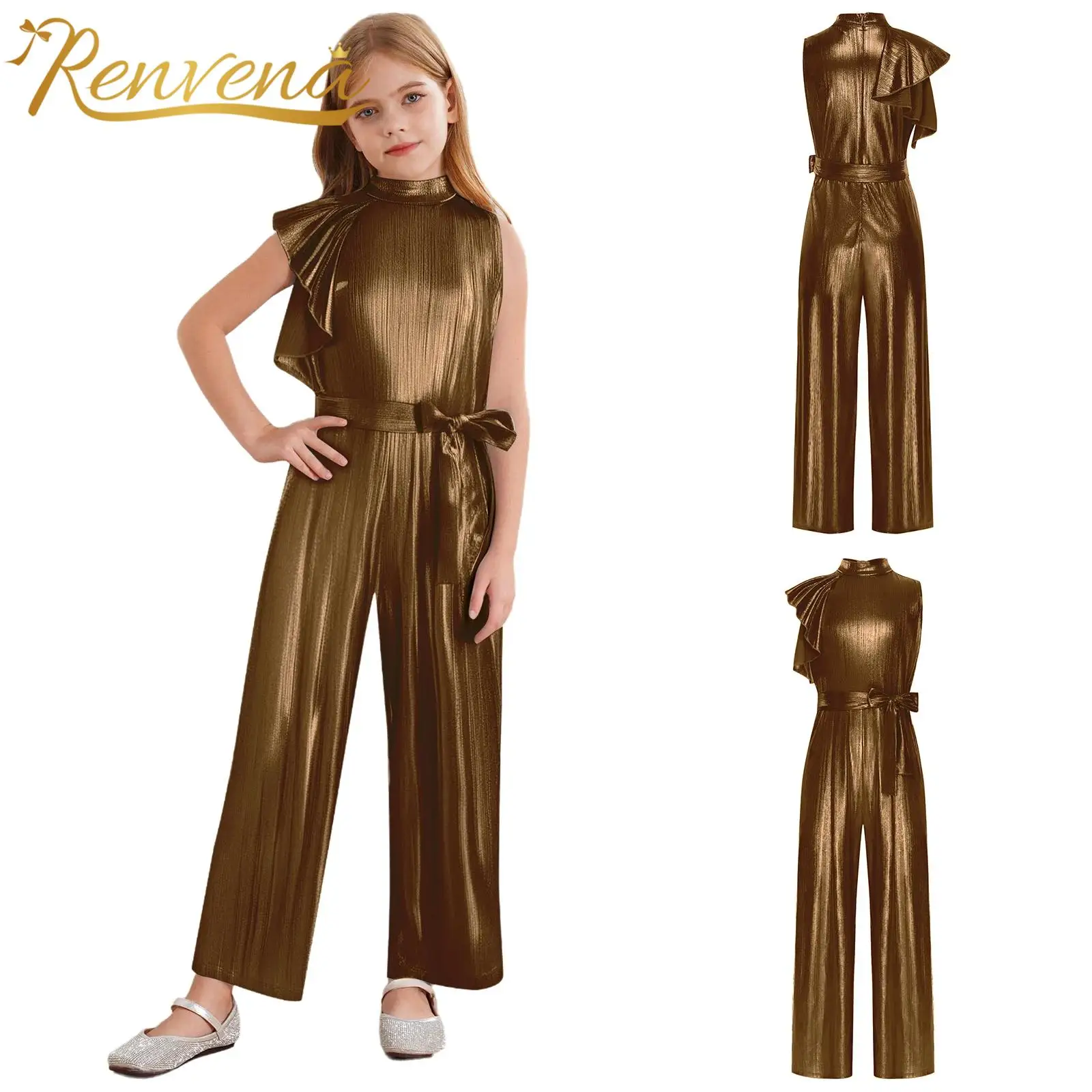 

Kids Metallic Dancewear Girls Party Romper Disco Hip Hop Jazz Dance Outfits Rave Festive Costumes Teens Children's Jumpsuit